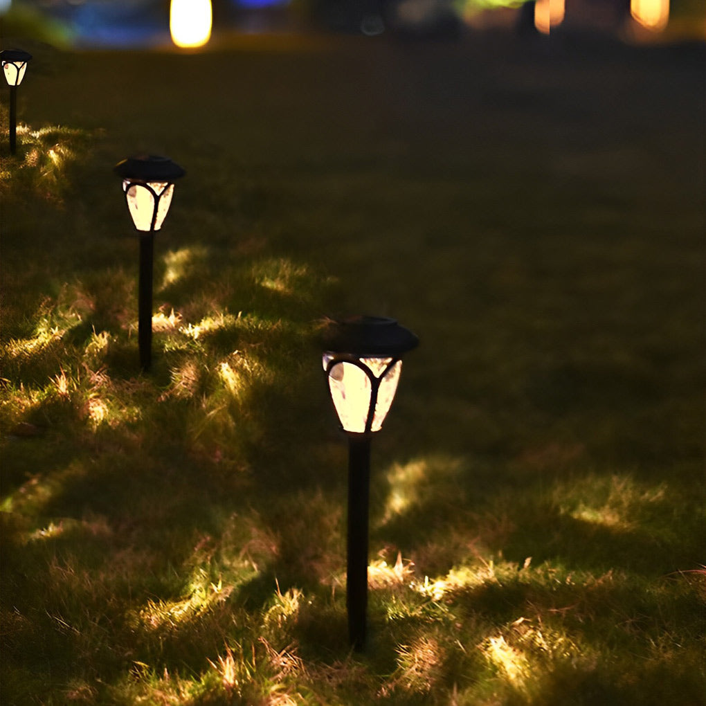 Black Solar LED Path Lights, Set of 2 — Opaque Glass Shades, Warm White 3000K, IP44, 4" x 16"