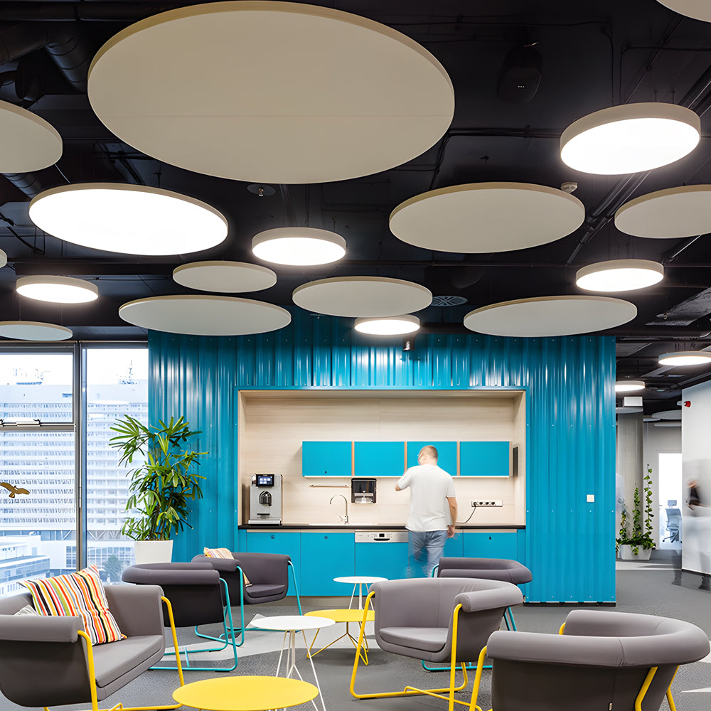 Round Minimalist Office Pendant — Matte Black Iron, LED 6000K, 21W–84W Adjustable Hang