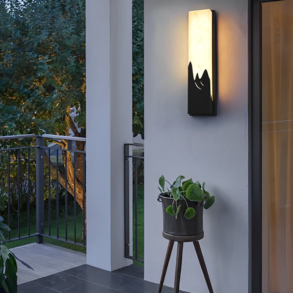 Rectangular Scenery Outdoor Wall Sconce — Stainless Steel and Imitation Marble, Black, LED Warm White, Waterproof, 19" or 25"