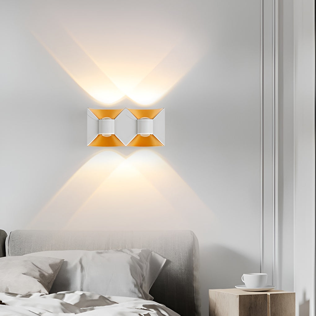 Square Up/Down Outdoor Wall Sconce — Die-Cast Aluminum, 6W LED, IP65, Black+Gold or White+Gold