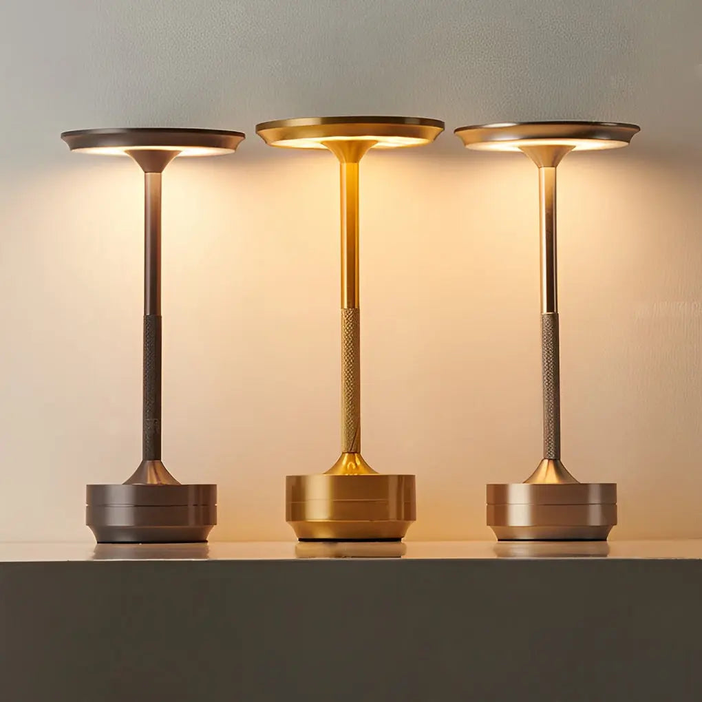 Slender Cordless UFO Alien Table Lamp with Plated Metal Finish Luxe
