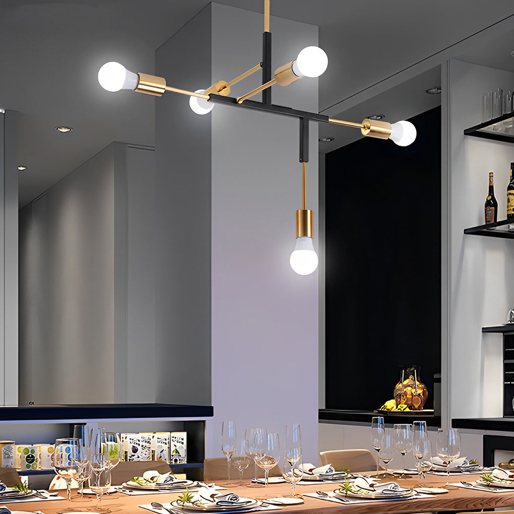 Irregular Branch Modern Chandelier — Electroplated Iron with Copper Arms, 5-Light LED, 33" Diameter