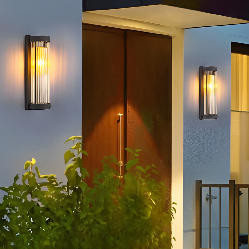Modern Black Solar / Hardwired Outdoor Wall Sconce — Stainless Steel and Glass, LED, IP54 Weatherproof