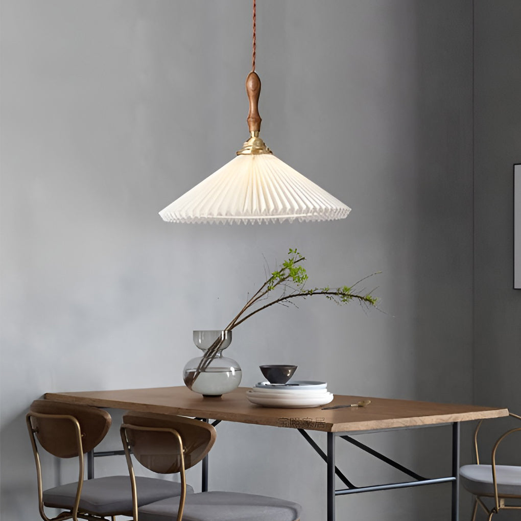Pleated Mini Pendant or Wall Sconce — Walnut Wood and Copper, LED, 9" or 12" Diameter