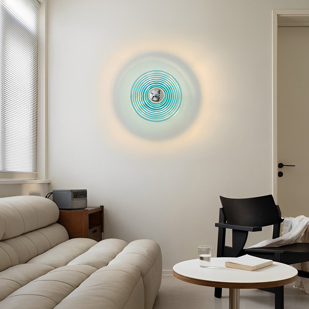 Round Striped Wall Sconce / Flush-Mount — Electroplated Iron and Glass, E27, 3000K, 7.9" Diameter