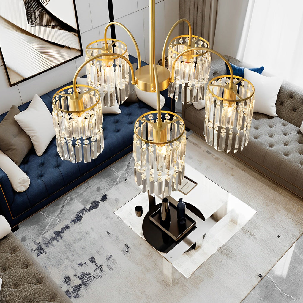 Postmodern Crystal Chandelier — Copper Arms, K9 Crystal Shade, 4 to 10-Light, E27