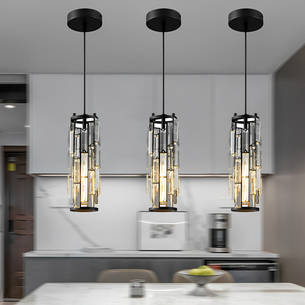 Industrial Mini Crystal Pendant — Iron Frame, Crystal Glass Shade, 1- or 3-Light, E27, Black / Gold / Chrome