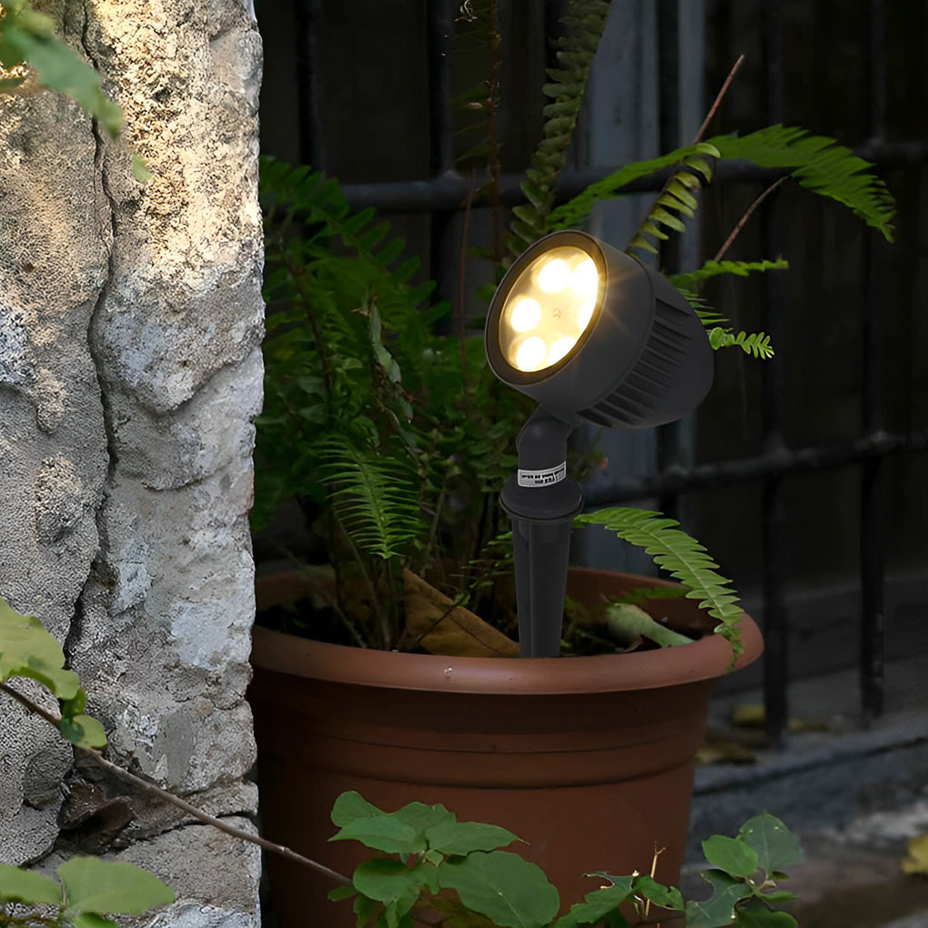 Modern Adjustable Round Outdoor Spotlight — Black Aluminum, LED COB, 6W, IP65 Weatherproof