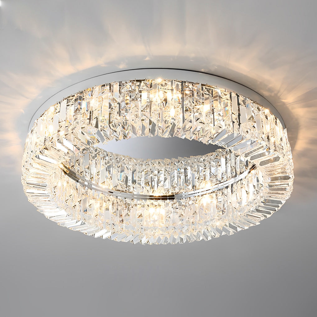 Ring Drum Crystal Flush-Mount Chandelier — Stainless Steel, Chrome or Gold, 6/8/12-Light, 19.7"–31.5"