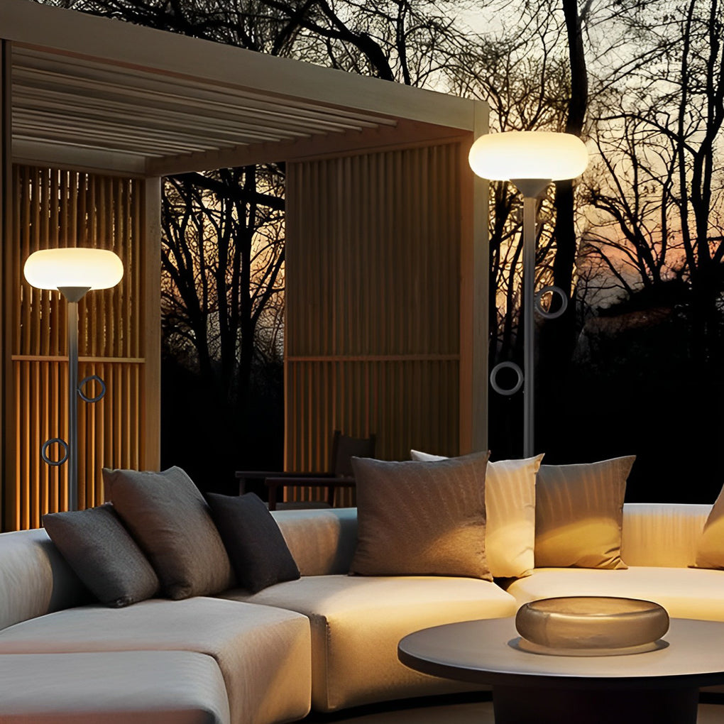 Modern Outdoor Floor Lamp — Black Steel, LED 3000K, Remote Control, IP65 Weatherproof, 12" × 75"
