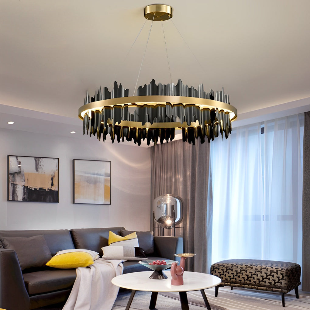 Postmodern Textured Metal Chandelier — Gold or Black, Stepless Dimming, 3000K–6000K, 24" or 31"
