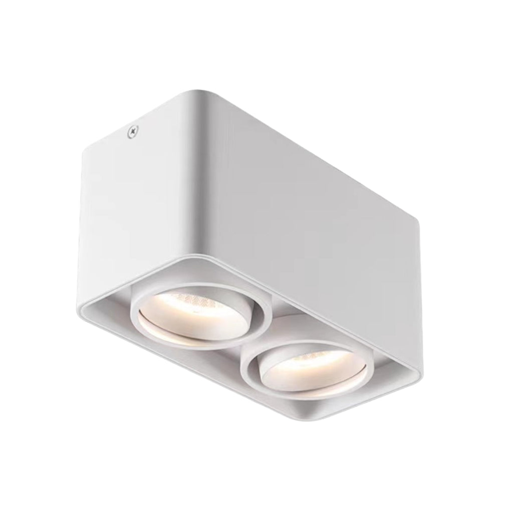 Square Adjustable Surface-Mount Spotlight — Iron, Three-Step Dimming LED, 360° Rotation, 1- or 2-Light