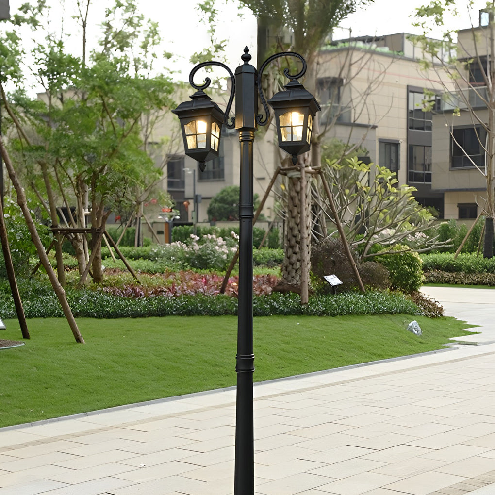 Black Outdoor Post Lights, Set of 2 — Aluminum & Glass, E27, 15W / 30W, 118" Tall, 3000K Warm White