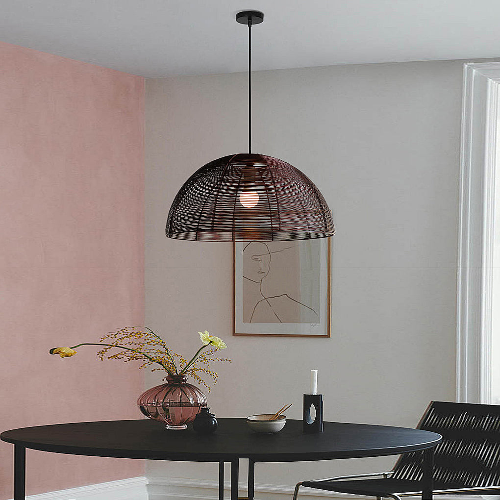 Semicircular Woven Iron Chandelier — Rustic Modern, 20" Diameter, Dining Room Pendant