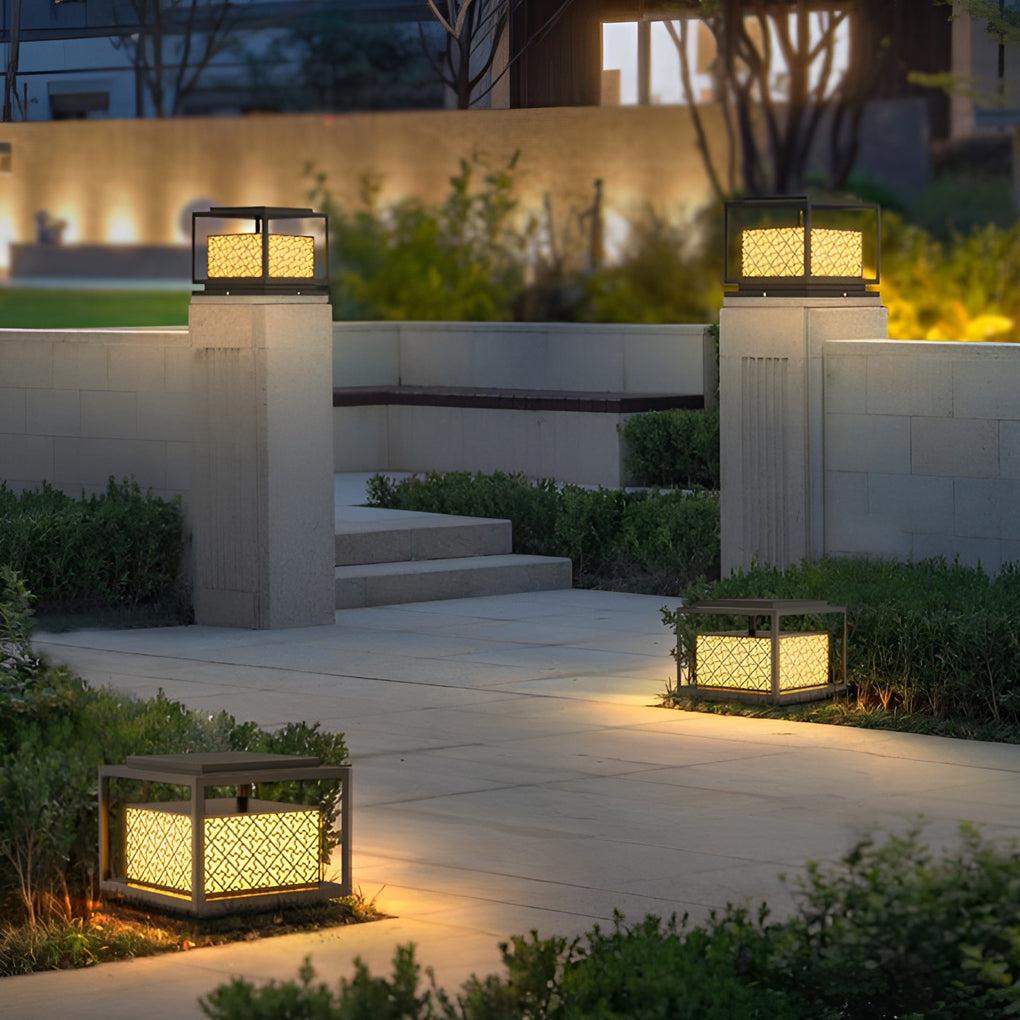 Modern Square Solar Outdoor Pillar Light — Stainless Steel, IP65, 3000K Warm White, E27