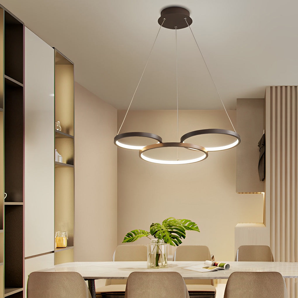 3-Ring Modern Chandelier — Iron and PMMA, Dimmable, Remote Control, 3000K–6000K, 60W