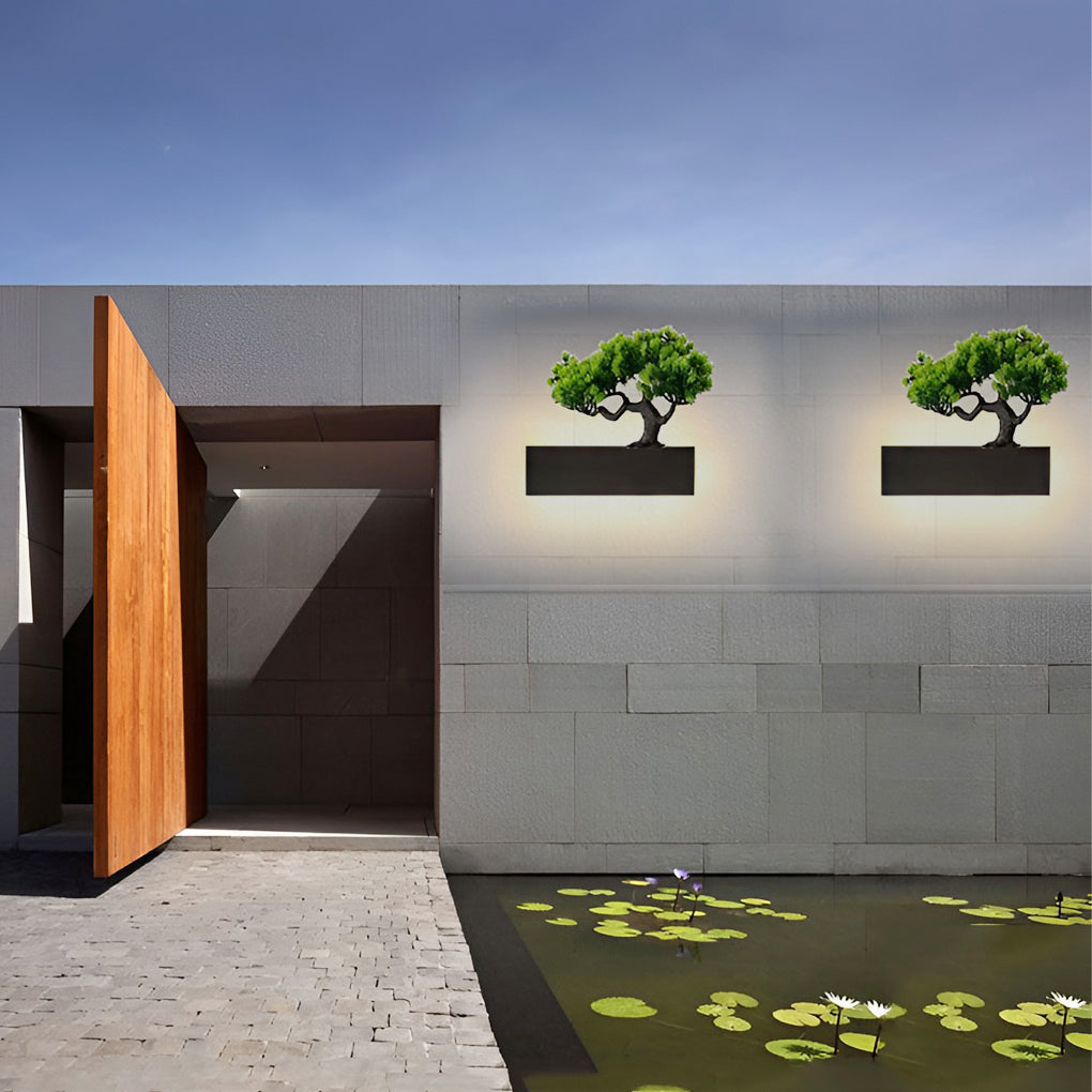 Simulated Plant Outdoor Wall Sconce — Black Steel & Acrylic, Dimmable, Waterproof, 24"–79"