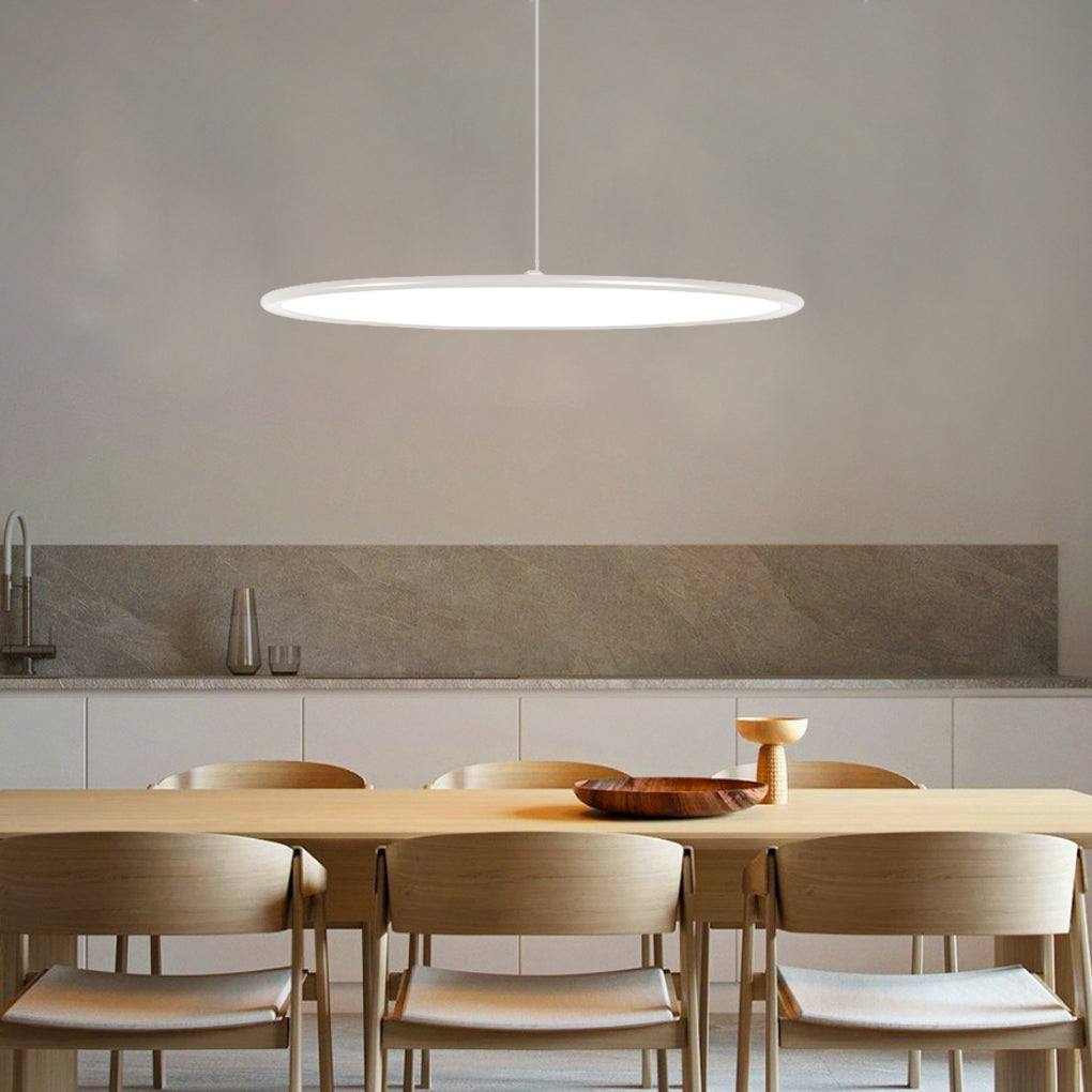 Minimalist Industrial Circular Linear Pendant Light — Metal, Stepless Dimming, 16", 20", or 24", Black or White