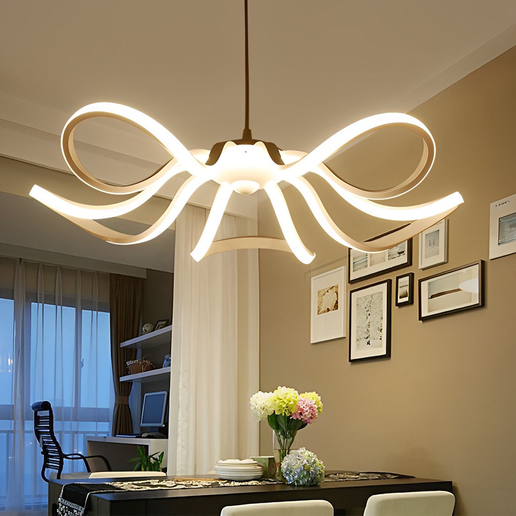 Curved Flower Petal Modern Chandelier — Aluminum & Acrylic, 22", 56W/60W LED, Stepless Dimming, White