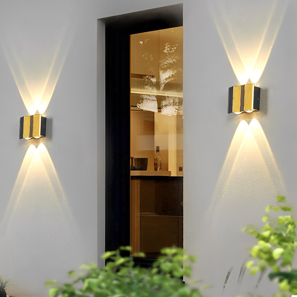 Aluminum LED Outdoor Wall Light in Black and Gold - Up and Down Design