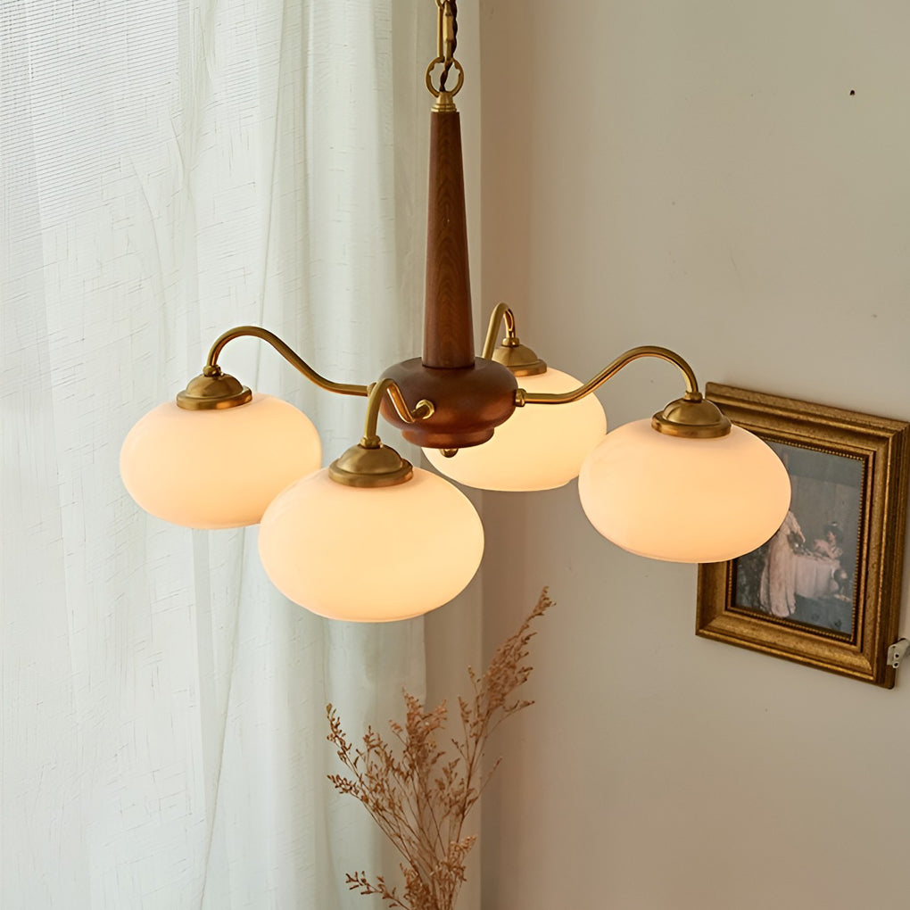 Modern Farmhouse Chandelier — Glass, Wood and Metal, E27, 4-Light or 6-Light