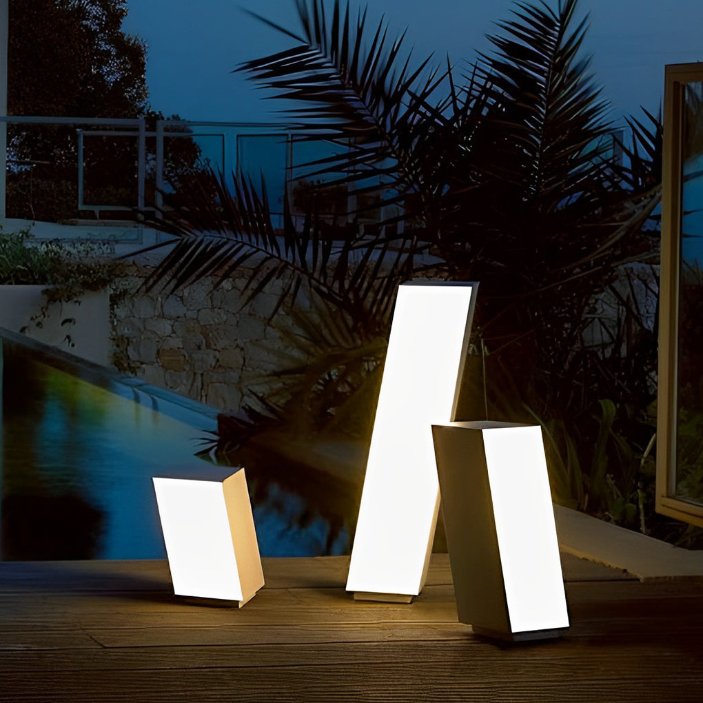Inclined Cuboid Outdoor Bollard Light — Stainless Steel & Acrylic, LED, IP54, 3000K Warm White