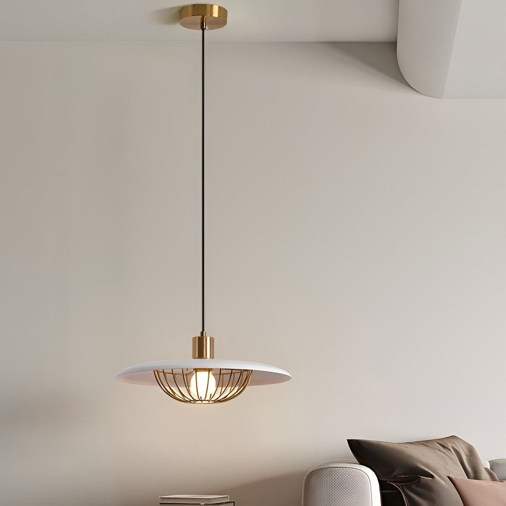 Circular Modern Pendant Light — Electroplated Iron, Three-Step Dimming, E27, Black or White, 14" or 18"