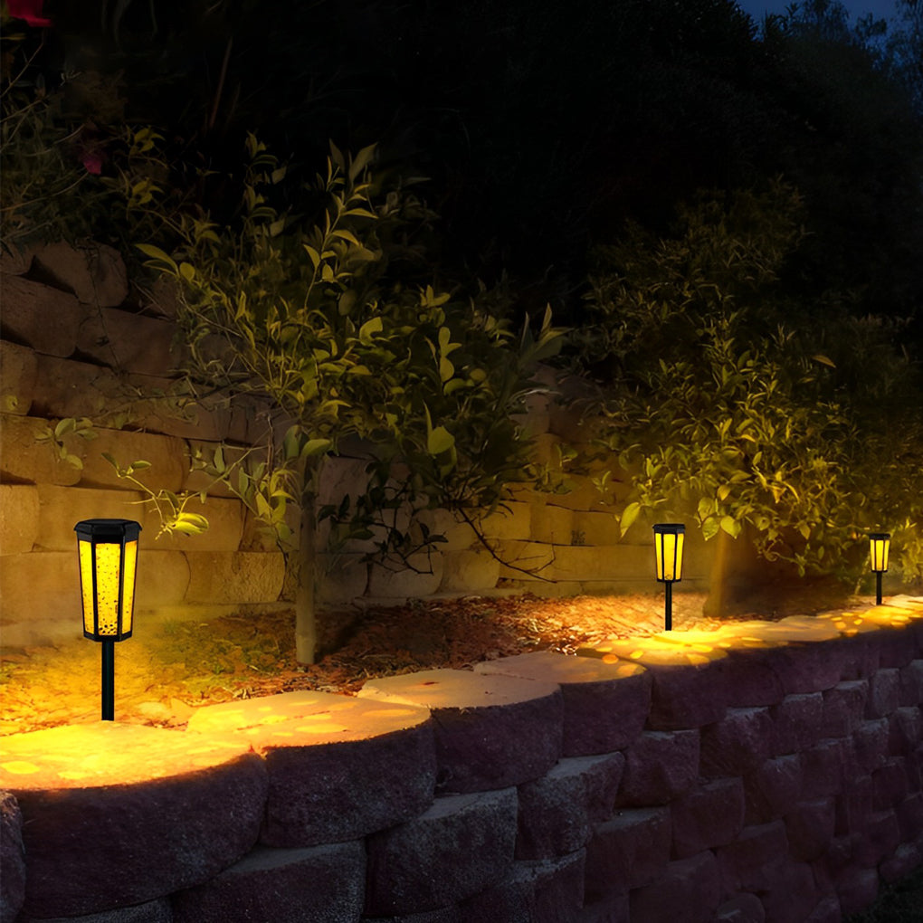 RGB Hexagonal Hollow Solar Stake Light — ABS + PC, LED, Dual-Mode Warm White / RGB, IP65 Weatherproof