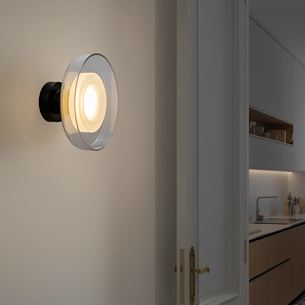 Postmodern Round Glass Wall Sconce — Smoke Gray or Clear, LED, 3000K, 9" Diameter