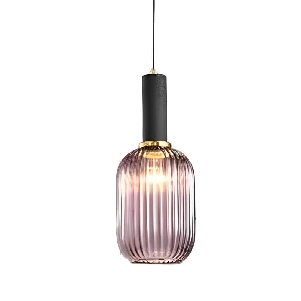 Striped Glass Lantern Mini Pendant — Modern, LED, 3000K, Available in Green, Amber, and Smoke Gray