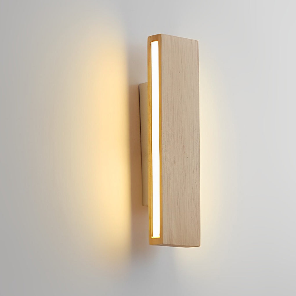 Minimalist Rectangular Wood LED Wall Sconce — Rotatable Acrylic Shade, Side Glow, 3000K, 8W / 12W / 20W