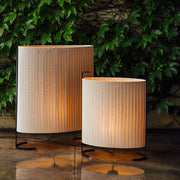 42" Contemporary Fabric Drum Outdoor Floor Lamp — Aluminum, Japandi, LED 12W, IP54, 3000K Warm White