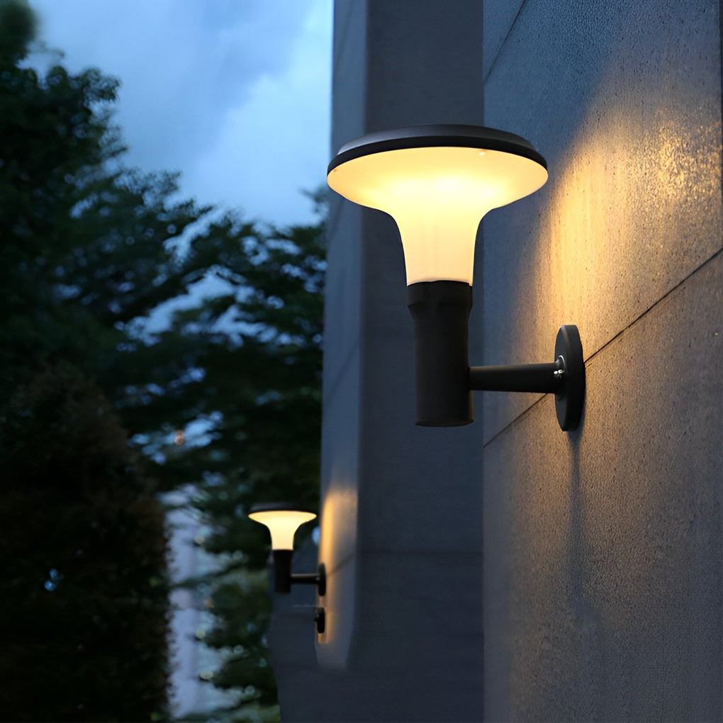Modern Black Round Flower Solar Outdoor Wall Sconce — Aluminum, E27, IP65 Weatherproof, 10" Diameter