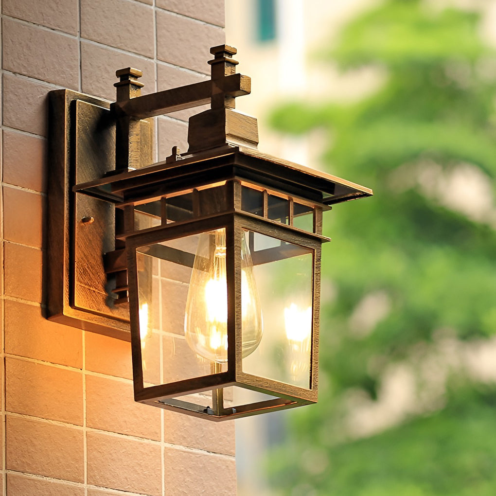 Retro Outdoor Wall Sconce — Die-Cast Aluminum with Glass Shade, E27, Waterproof, Bulb Not Included