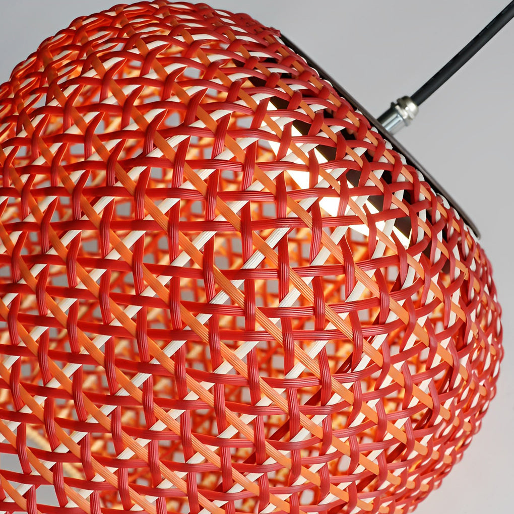 Rattan Lantern Outdoor Hanging Chandelier — Iron, Red, LED 10W 3000K, IP55 Waterproof, Hardwired