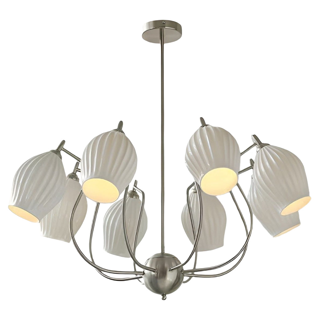 Flower-Shaped Ceramic Modern Chandelier — Iron, E14 12W, 3000K Warm White, 4-Light / 6-Light / 8-Light