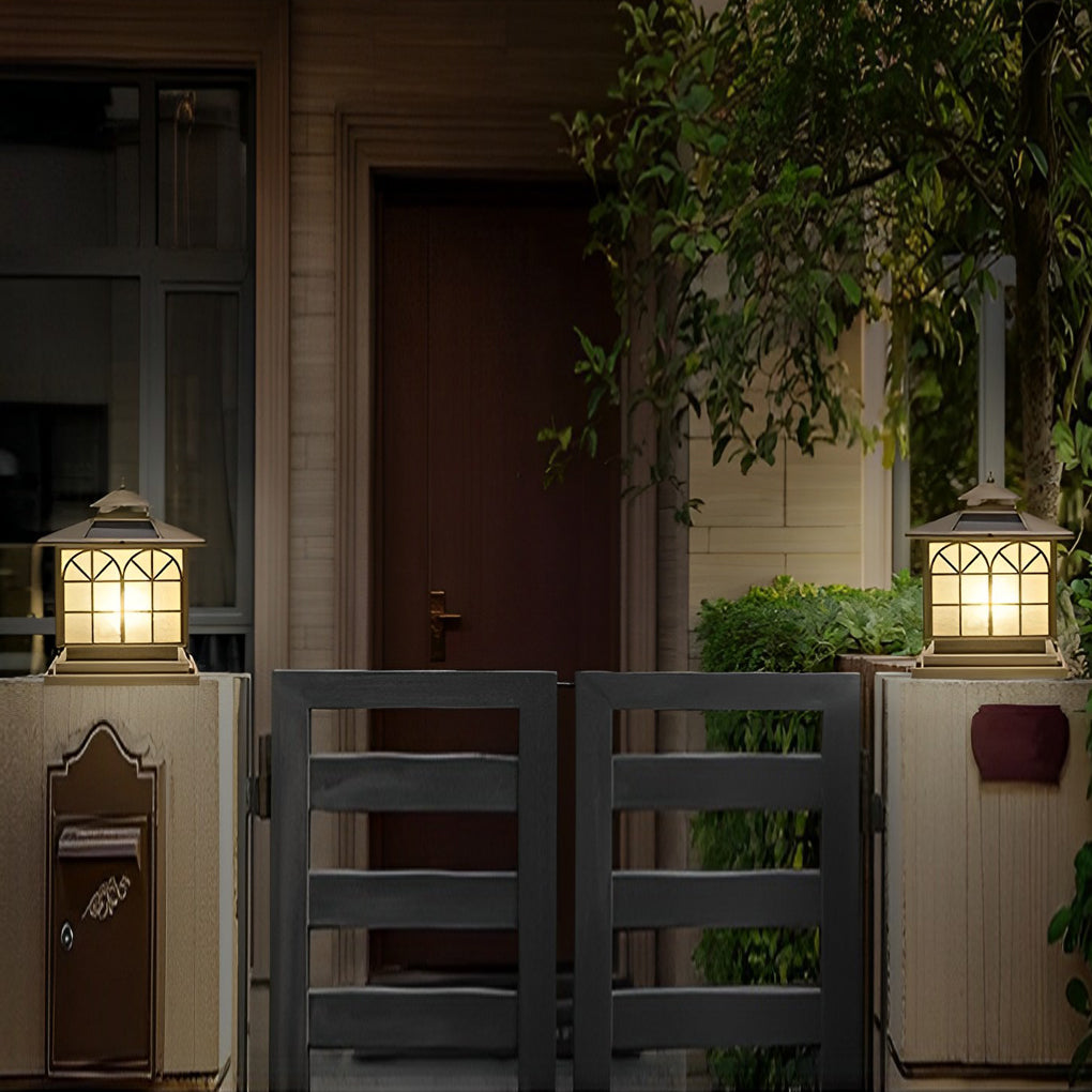 Classical Bronze Solar Post Cap Light — Hardwired or Solar, 3-Step Dimming, Waterproof, E27