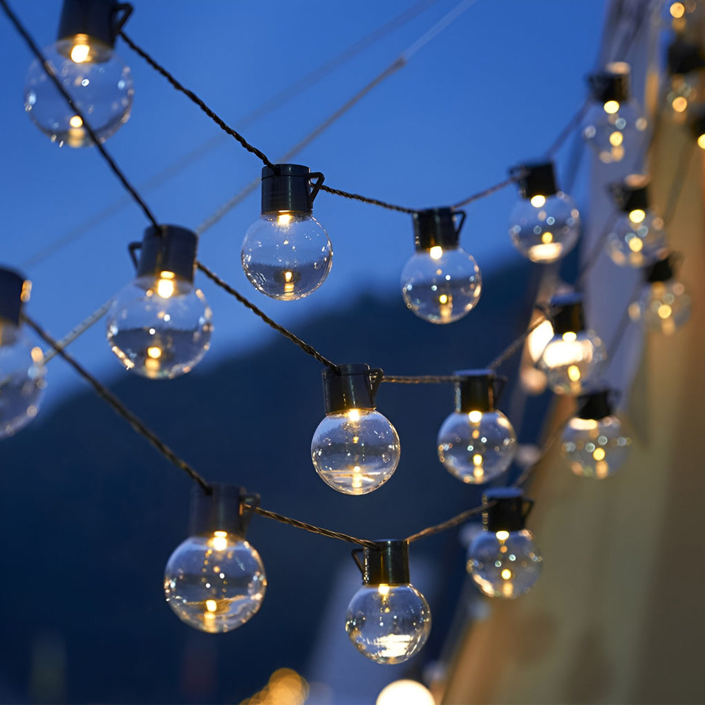 Solar LED Ball String Lights — Warm White 3000K, IP44 Weatherproof, Connectable up to 10 Strands