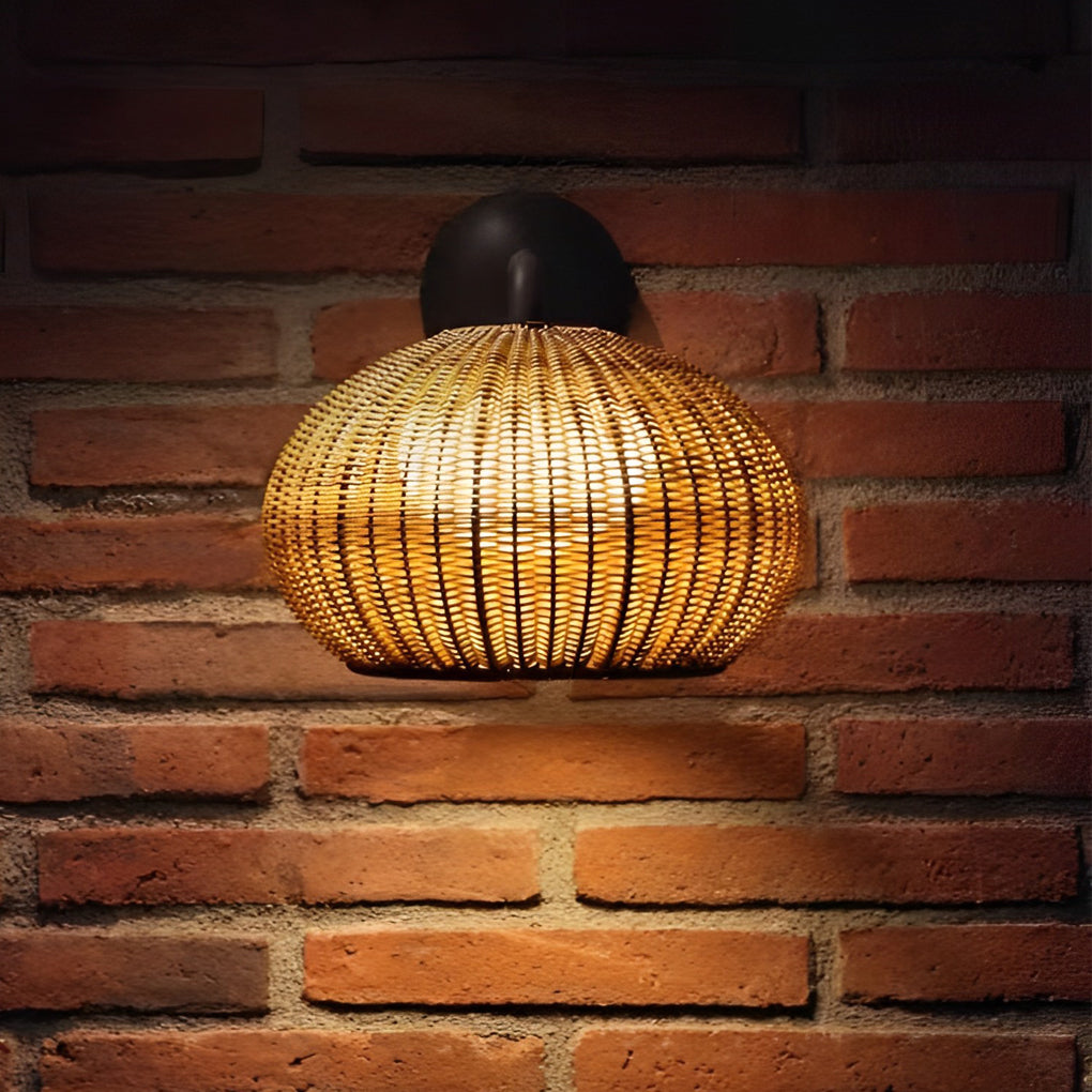 Rattan Lantern Outdoor Pendant & Wall Sconce — PE Rattan, E27 LED, 12W, IP55, Warm White 3000K, Beige or Coffee