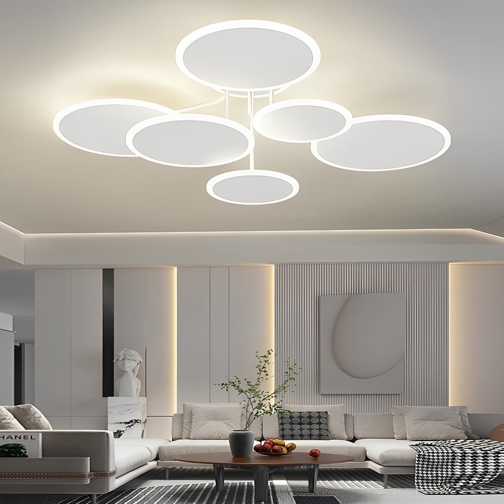 Circular LED Semi-Flush Mount — Matte White Acrylic & Iron, 2/3/6-Light, Three-Step Dimming