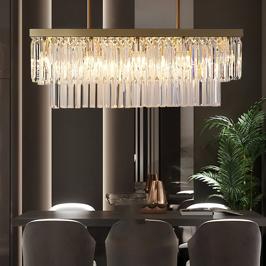 Postmodern Rectangular Crystal Strip Chandelier — Stainless Steel, LED, Three-Step Dimming (3000K/4500K/6000K), 31"–47"