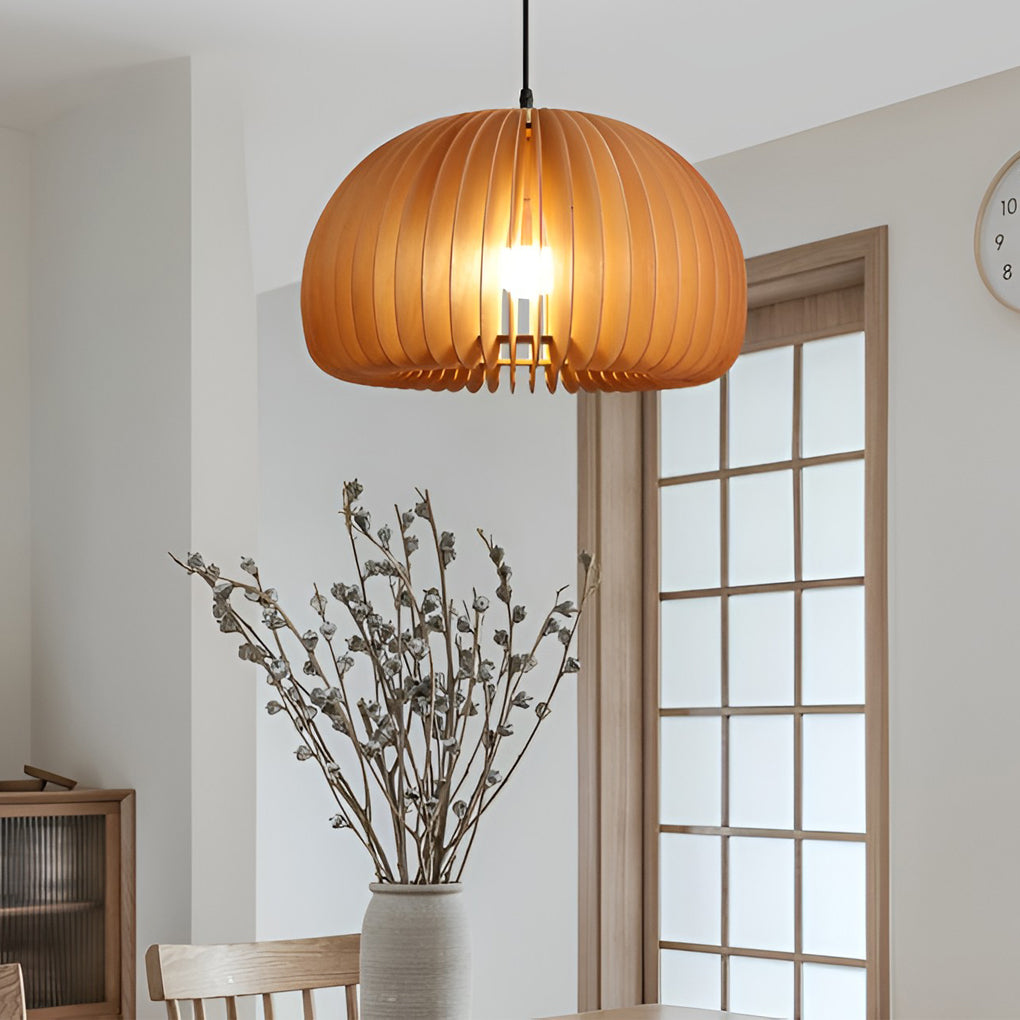 Pumpkin-Shape Pendant Light — Basswood and Copper, Retro, E27, 7" to 20" Diameter
