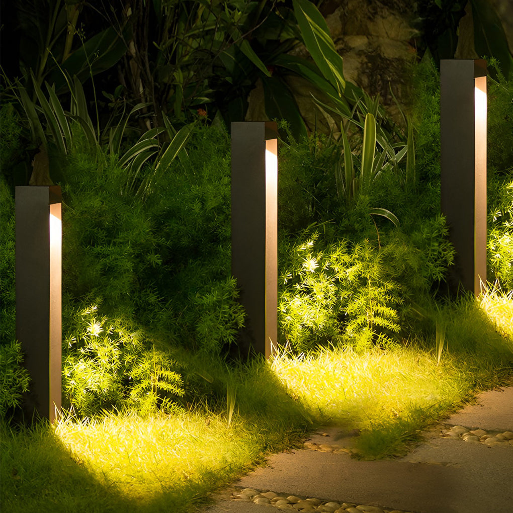 Industrial Rectangular LED Bollard Path Light — Black Iron & Glass, 5W, IP54 Weatherproof, 23.6" H
