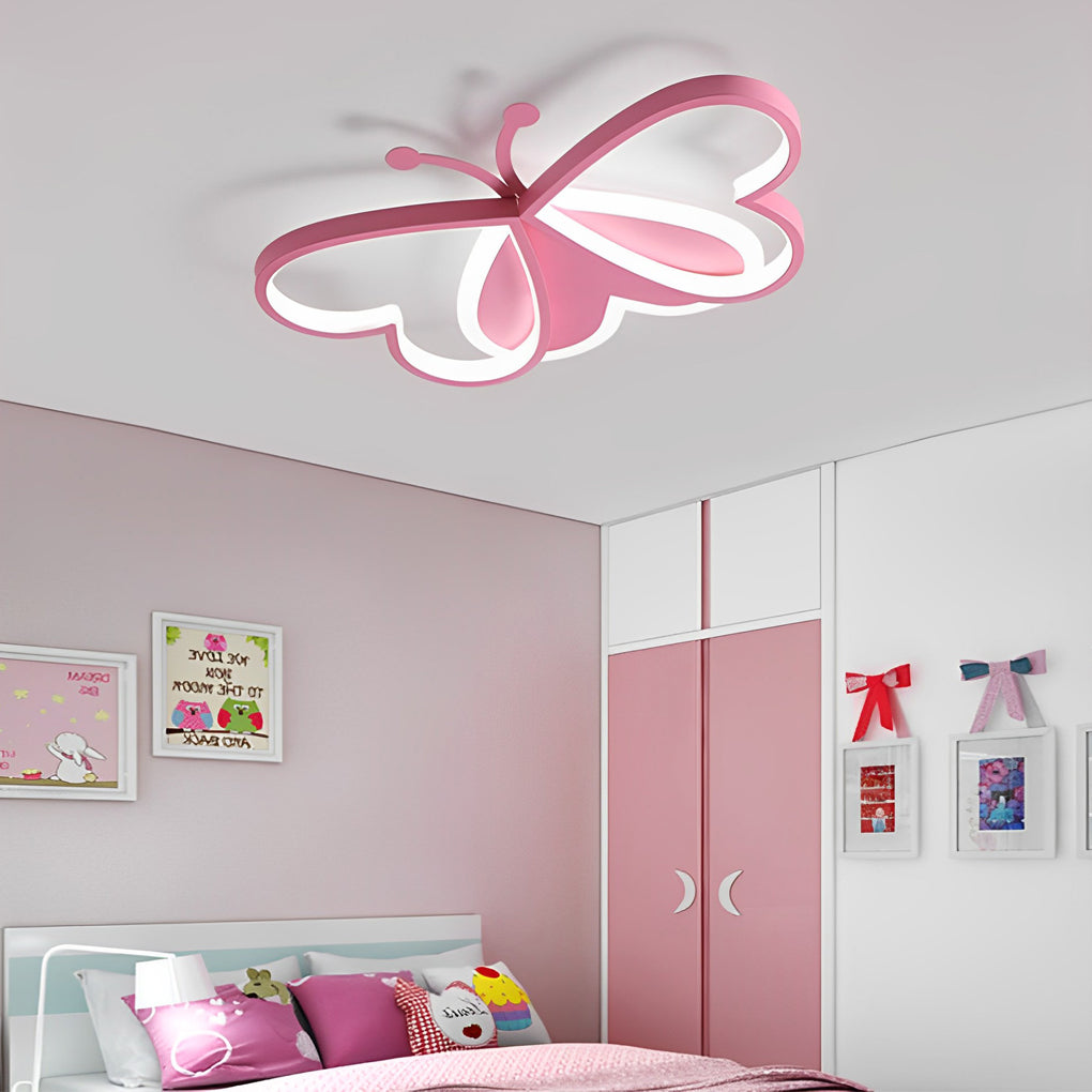 Butterfly Flush-Mount LED Ceiling Light — Metal and Acrylic, Three-Step Dimming, Remote Control, 20" × 14"