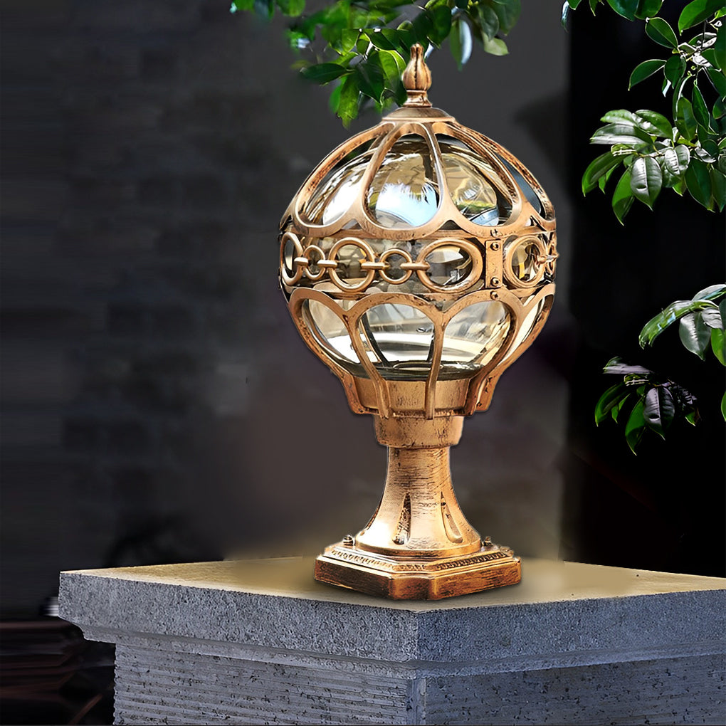 Round Ball Outdoor Pillar Light — Die-Cast Aluminum & Glass, LED E27, IP54 Weatherproof, Black or Bronze