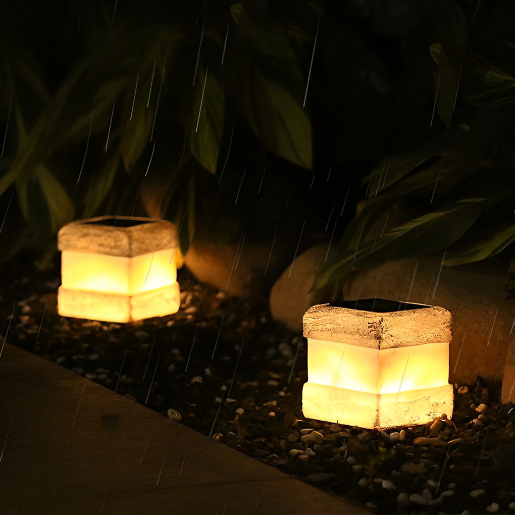 Square Solar LED Garden Lamp — Resin, IP44 Weatherproof, Warm White 3000K