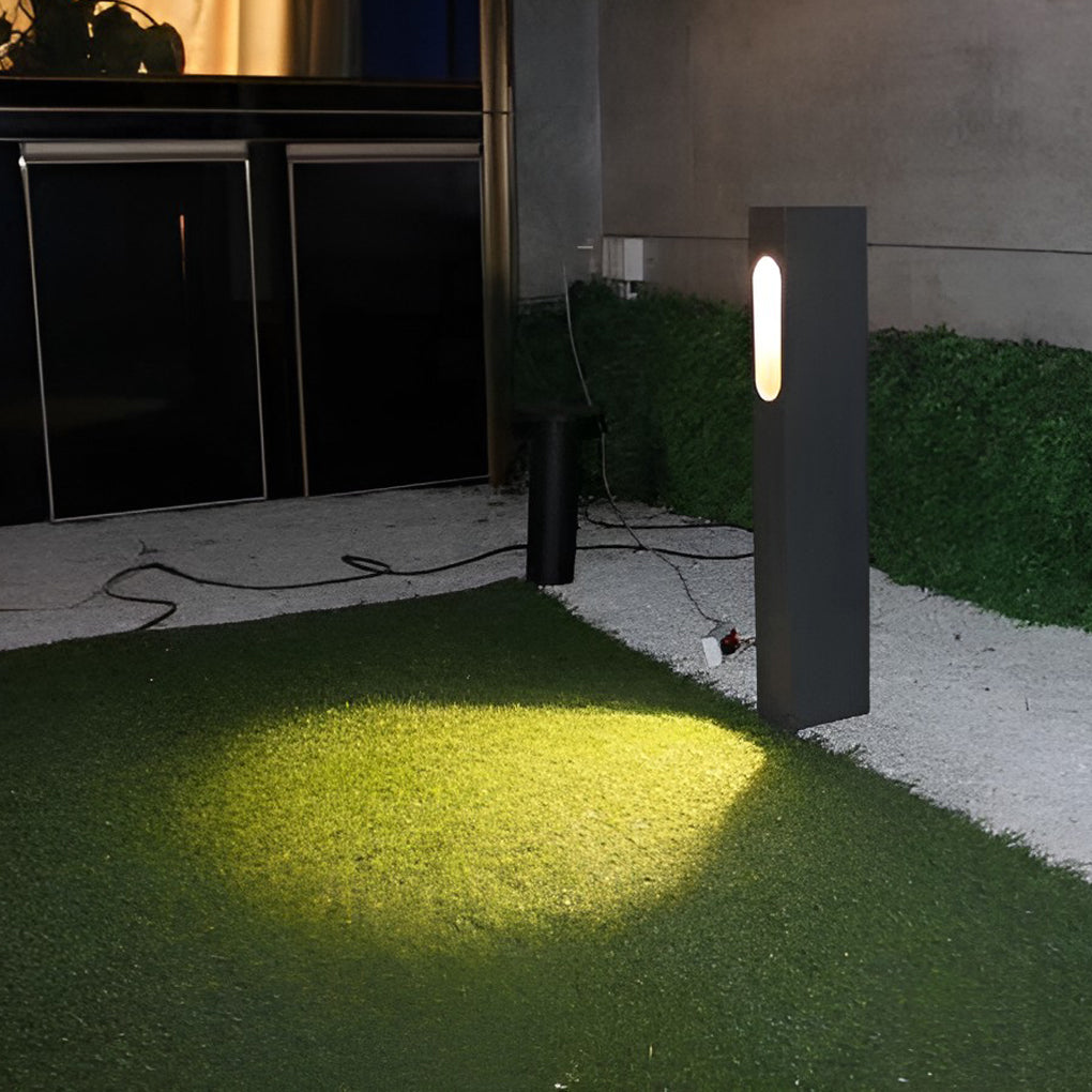 Contemporary Rectangular Bollard Path Light — Black Aluminum, 7W COB LED, 3000K, IP65, 24" Height