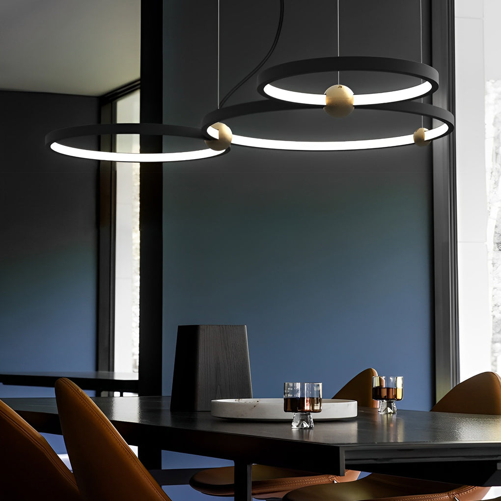 Postmodern Circular Ring Chandelier — Black Iron, LED 4500K, 2- or 3-Ring Configuration