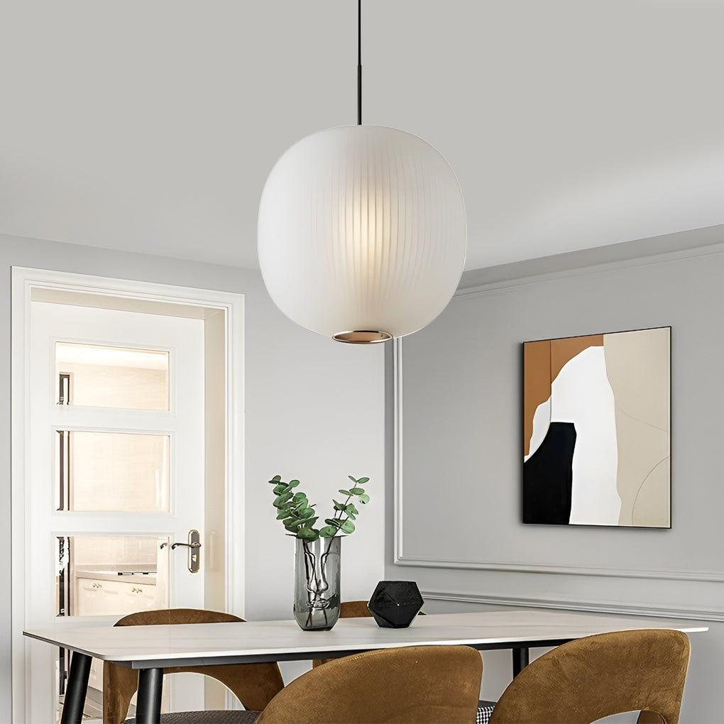 Round Lantern Pendant Light — Glass, LED, 9" Diameter, Black or White