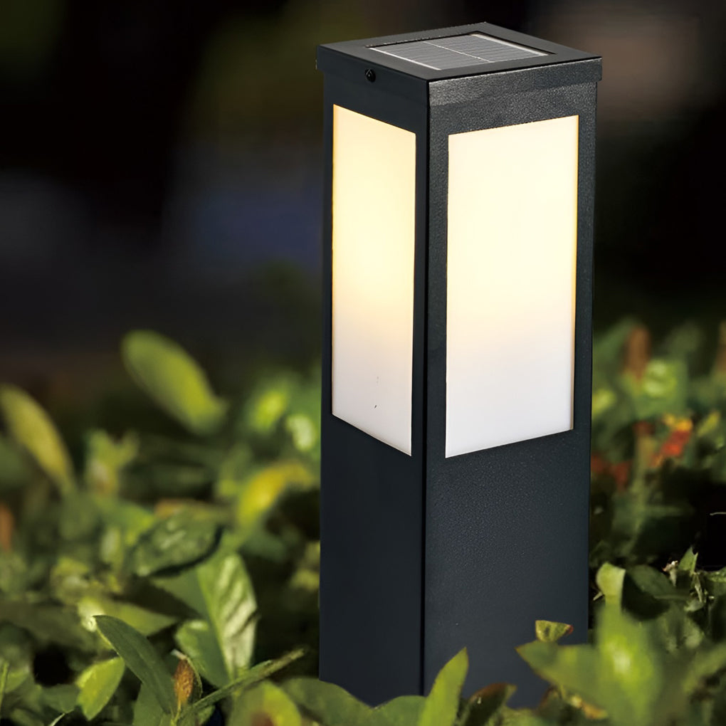 Square Industrial Solar Bollard Light — Black Iron and Acrylic, E27, Three-Step Dimming, Remote Control, IP65 Weatherproof
